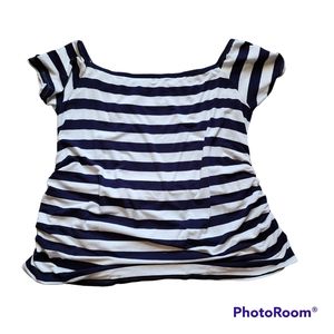 Blue and white striped maternity shirt with off the shoulder sleeves XXL